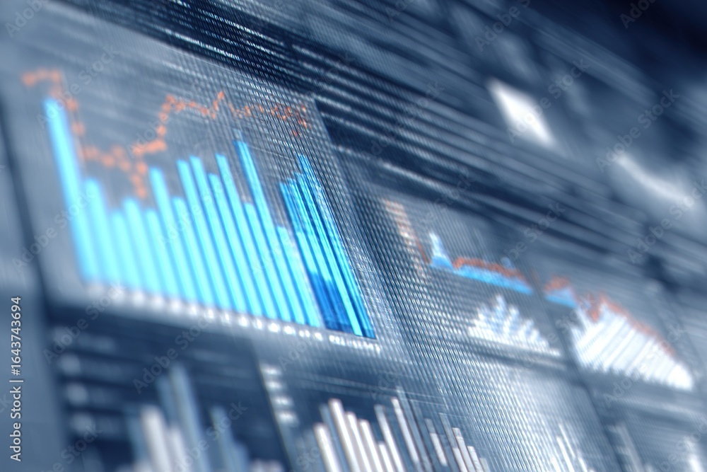 Aufkleber financial data analysis with colorful charts and graphs displayed on a digital screen in a modern of