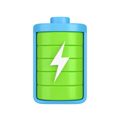 Obraz premium Fully charged battery level with energy bolt symbol on transparent background