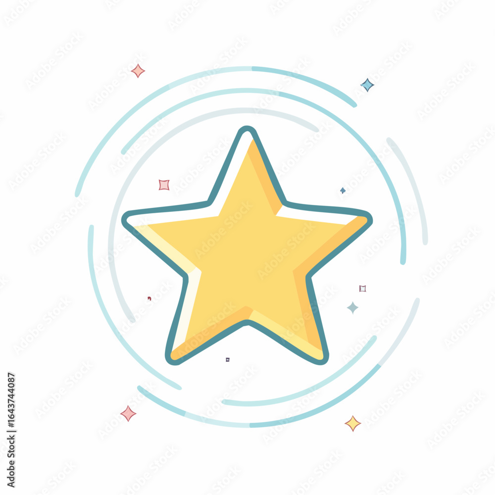 Poster isolated yellow star element with circular abstract design on white