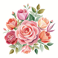 Elegant Watercolor Bouquet of Pink and Peach Roses
