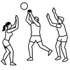 People play Vollyball line art vector