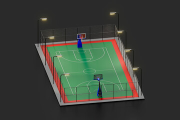Basketball court illuminated at night