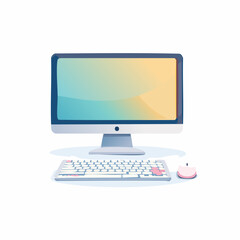 Fototapeta premium Cartoon Desktop Computer Screen Keyboard and Mouse on White Background