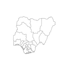 Fototapeta premium Art of outline map of nigeria showing its administrative divisions, isolated on transparent background