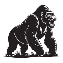 Silhouette vector illustration of a wild gorila in nature