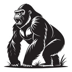 Vector illustration of a tribal style gorila drawing in black with bold lines and detailed design