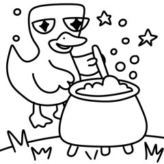 Halloween Quacky Duck Clipart Cute Halloween Line Art Set, Hand Drawn Vector