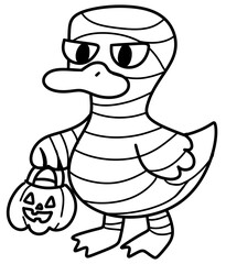Halloween Quacky Duck Clipart Cute Halloween Line Art Set, Hand Drawn Vector