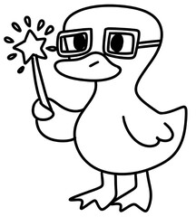 Halloween Quacky Duck Clipart Cute Halloween Line Art Set, Hand Drawn Vector