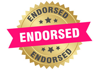 endorsed. endorsed round pink and gold label isolated on transparent background