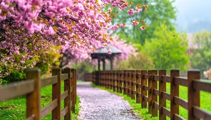 Fototapeta premium Spring path under cherry blossoms