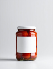 Glass Jar Filled with Pickled Red Tomatoes in Brine