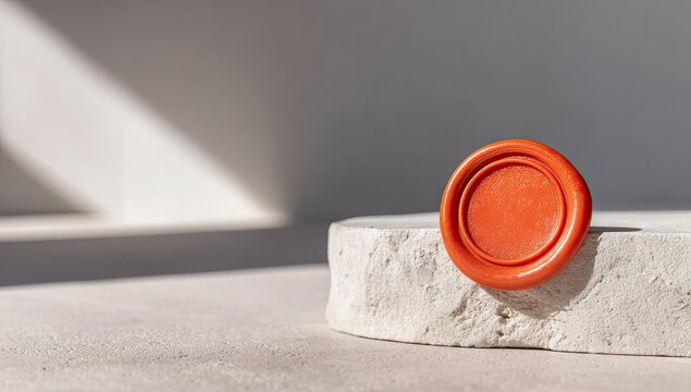 Orange seal on light stone platform. Sunlight casts shadows