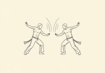 Fototapeta premium Line art of two men practicing capoeira martial arts