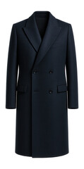Double-breasted wool coat with straight silhouette and hidden buttons.