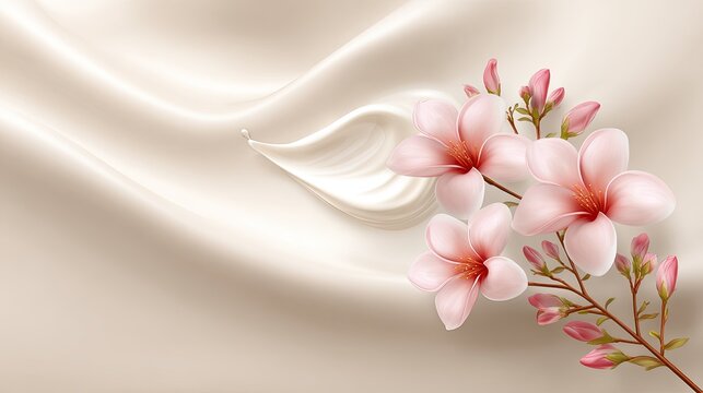 Delicate pink blossoms on flowing cream silk