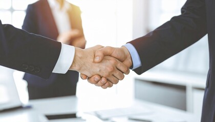 Business handshake deal to seal a contract or partnership. A professional agreement finalized with a handshake, symbolizing success, trust and collaboration