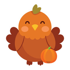 Adorable kawaii style thanksgiving turkey with a chubby body and vibrant blue accents perfect for festive celebrations