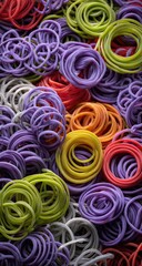 Colorful rubber bands in various shapes