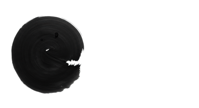 A single, perfect black ink ensō, fluid hand-drawn, subtle brushstrokes, on a transparent shadowless background, overhead flat lay, concept of minimalist corporate wisdom