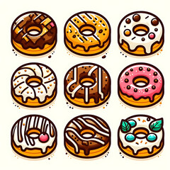 Fototapeta premium Colorful Dessert Donuts with Various Toppings