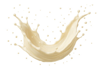 Obraz na płótnie Canvas Creamy vanilla milk splashing, forming elegant curves with scattered droplets.