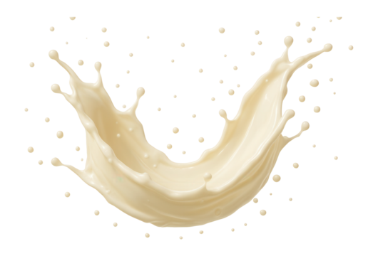 Creamy vanilla milk splashing, forming elegant curves with scattered droplets.