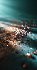 Close-up, glowing crystals on textured surface