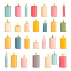 Colorful, cartoon candles in various shades