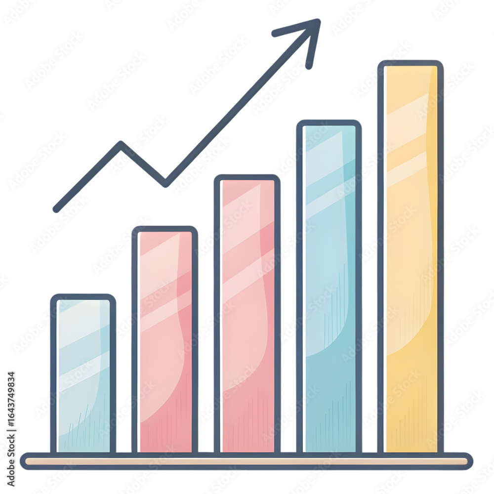 Fototapete pastel bar chart with upward trending arrow isolated on a transparent background graph data png file
