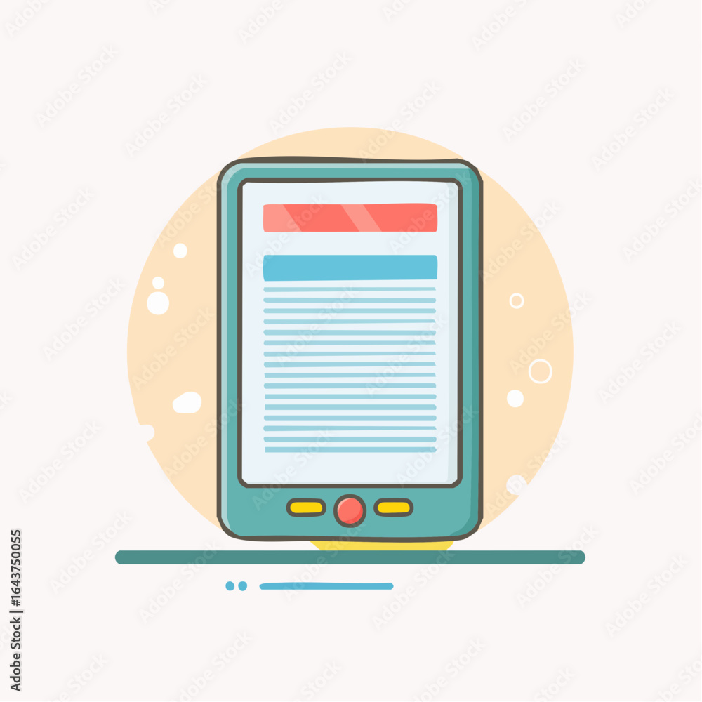 Aufkleber cartoon ebook reader with text for digital learning and reading