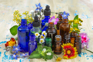Herb and flower bottles for remedies