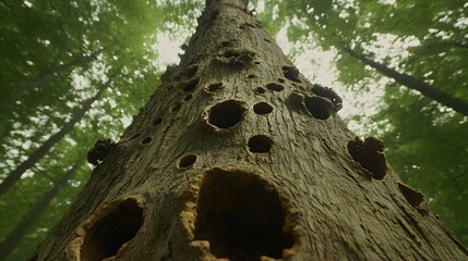 Worm Hole Tree Trunk Forest Nature Close Up
