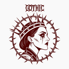 Gothic Queen with Crown and Thorns Illustration
