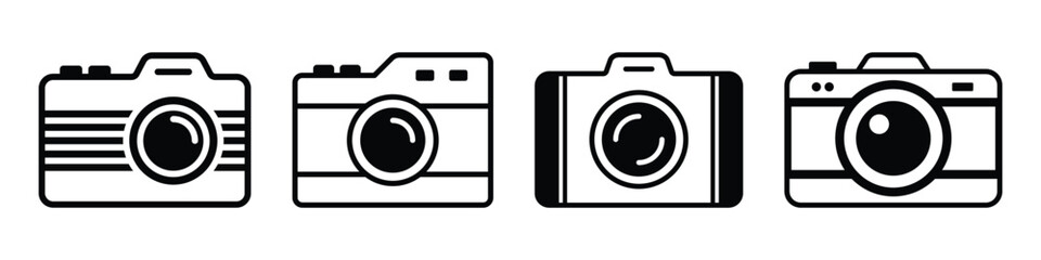 Simple black camera silhouettes, Camera icons set in black, photo icon, camera vector icon. Photo vector icon minimalistic flat design.