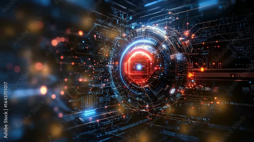 Poster digital technology futuristic interface glowing circuit abstract background data visualization cyber