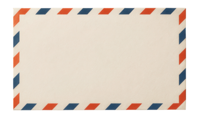 Vintage airmail envelope with red and blue diagonal border stripes and address space.
