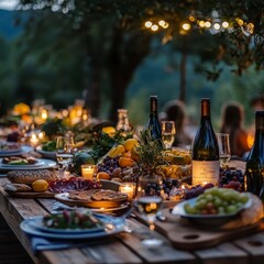 Elegant Outdoor Dining Experience Under Soft Evening Lights