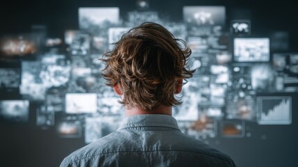 Futuristic concept of human brain integration with digital data interface system.