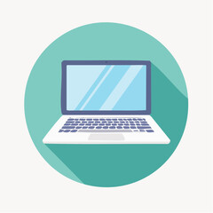 Modern Laptop Icon on Teal Circle with Long Shadow and White Background