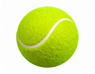 Bright green tennis ball isolated on a white background, perfect for sports equipment advertising, tennis tournament posters, or athletic product catalogs.