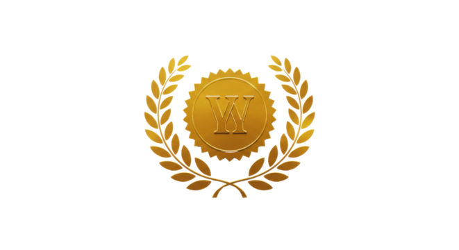 Golden Winner Award Seal with Letter W isolated PNG with Transparent Background