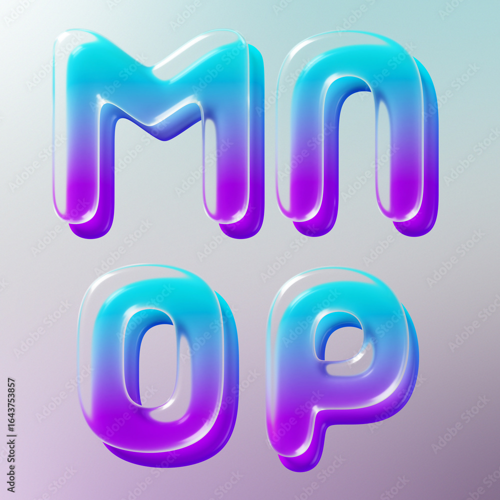 Aufkleber set of 3d rendered letters made of transparent glass with smooth gradient backdrop