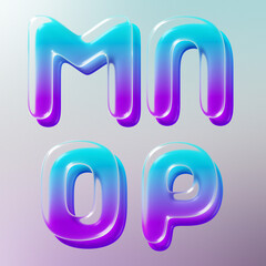 Set of 3d Rendered letters made of transparent glass with smooth gradient backdrop