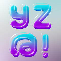 Set of 3d Rendered letters made of transparent glass with smooth gradient backdrop