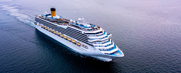 Cruise ships sail the sea, taking passengers or tourists on sea trips to various destinations...