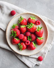 Fresh Strawberries and Raspberries in a Bowl