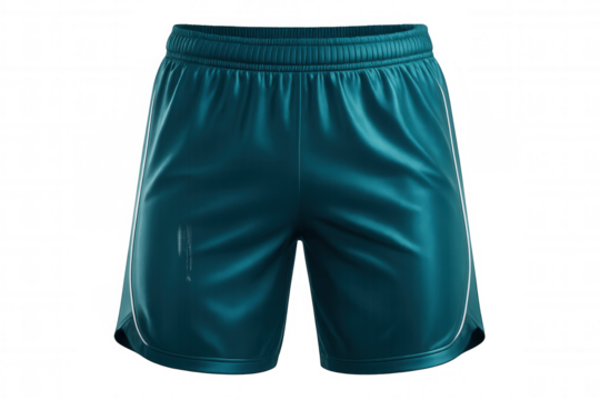 Teal athletic shorts mockup with transparent backdrop, showcasing sporty design possibilities for modern performance wear
