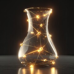Clear glass vase, adorned with glowing golden lights and beads