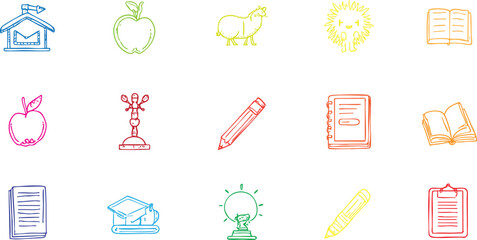 Set of 40 Minimalist Education & Learning Web Icons – Line Art Style